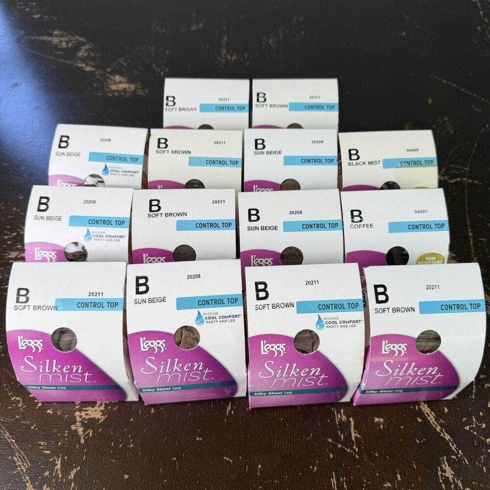 Leggs Silken Mist Pantyhose Lot Of 14 B Sun Beige Control Top Run Resistant